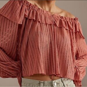 NWOT Anthropologie Sheer Ribbon long slv Blouse Prairie Boho off/on shoulder XXL